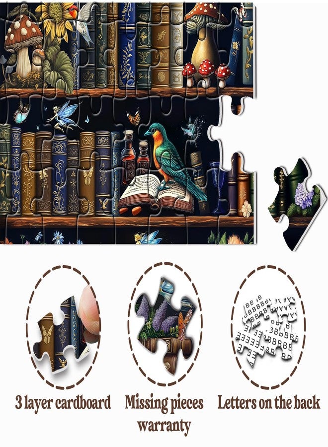 PPuzzling Magic Bookshelf Puzzles for Adults 1000 Pieces, Retro Book Flower Mushroom Jigsaw Puzzles, Nature Library Bookshelf Floral Puzzle as Home Decor - Image 5